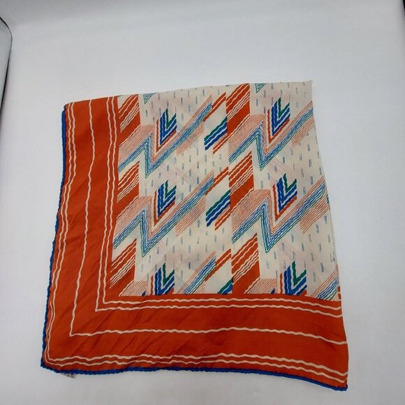 Robinson Golluber White Blue Orange Geometric Square Scarf 26" Made In Italy - Picture 6 of 7